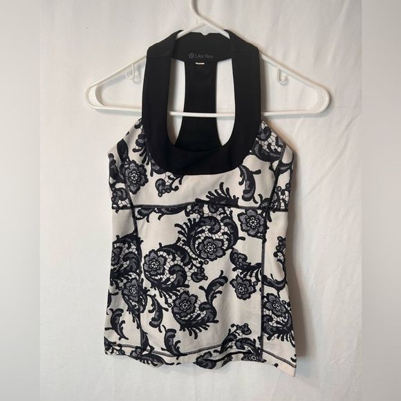 Lululemon Athletica Laceoflage WorkOut Scoop NeckTank Top Black Crème Floral SZ6 - Picture 5 of 17